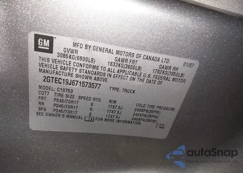 2007 GMC Sierra 1500 Slt from USA, damaged, VIN 2GTEC19J671573577